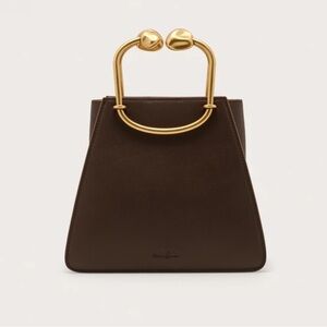 NWT Cult Gaia Maxine Top Handle Bag Luwak Dark Brown Leather